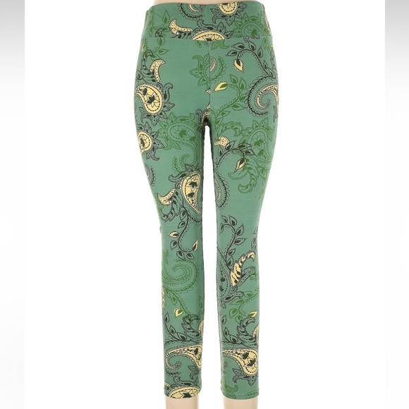 LuLaRoe Green Floral Paisley Print Leggings Plus Size 1X Tall & Curvy T&C TC - Picture 7 of 7